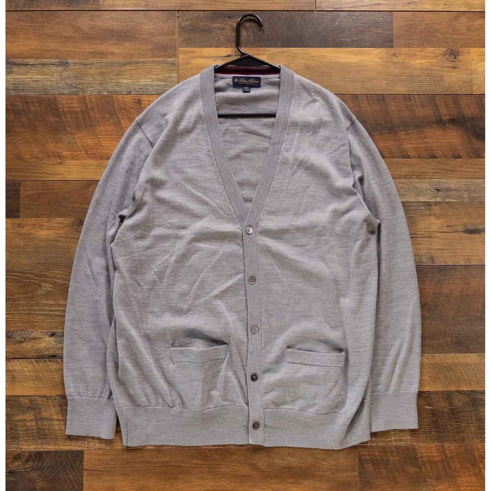 Brooks Brothers Cardigan Sweater Mens XXL Gray Heather Merino Wool V-Neck Pocket